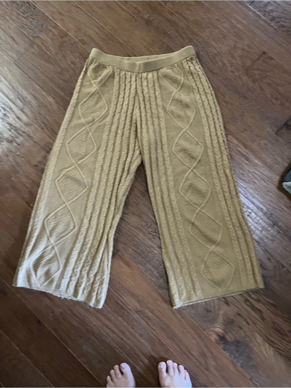 3X Women cable Knit Wide-Leg sweater Pants - Tan